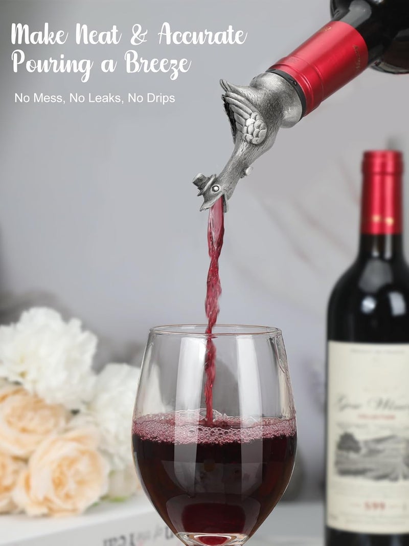 sodknow Goose Wine Pourer with Top Hat, Zinc Alloy Metal Animal Liquor Bottle Pourer Spout with Aerator & Stopper, Drip Free Universal Fit for Wine Whiskey Spirits, Funny Bar Accessory & Gift for Wine Lovers - Image 2
